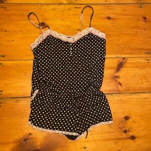 Polka Dot Romper with Lace Trim
